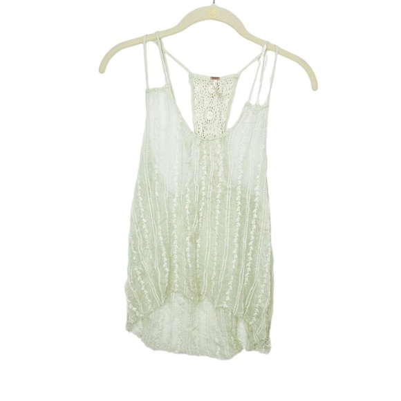 Free People Tops - Free People | Sheer Mint Green Tank Top with Crochet Lace Elements Size Small